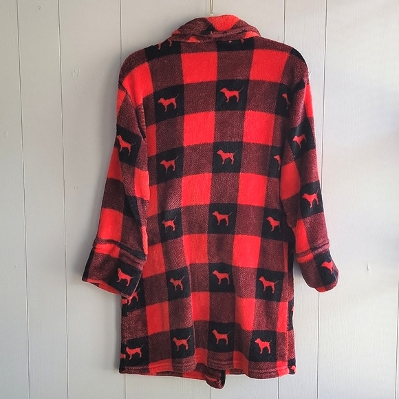 Pink Victoria Secret Red Dog Print Plaid Robe - Picture 2 of 4